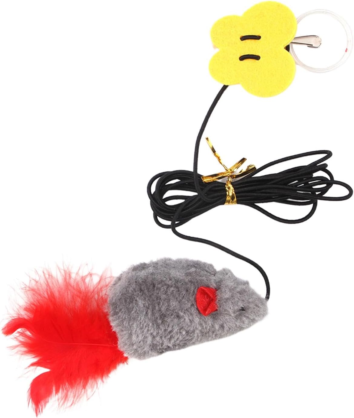 Door Hanging Mouse Cat Toy with Sound Teaser Toys with Sticky Suction Cup Soft Plush Interactive Feather Toy for Playing Chasing Exercise, Grey