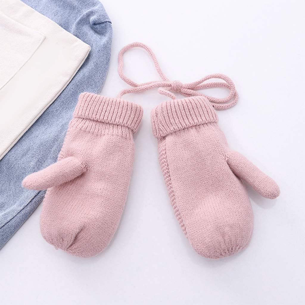 Scarf,Winter Beanie Hat Long Scarf Gloves with String Set for Kids Pompom Cuffed Skullcap Mittens Scarf