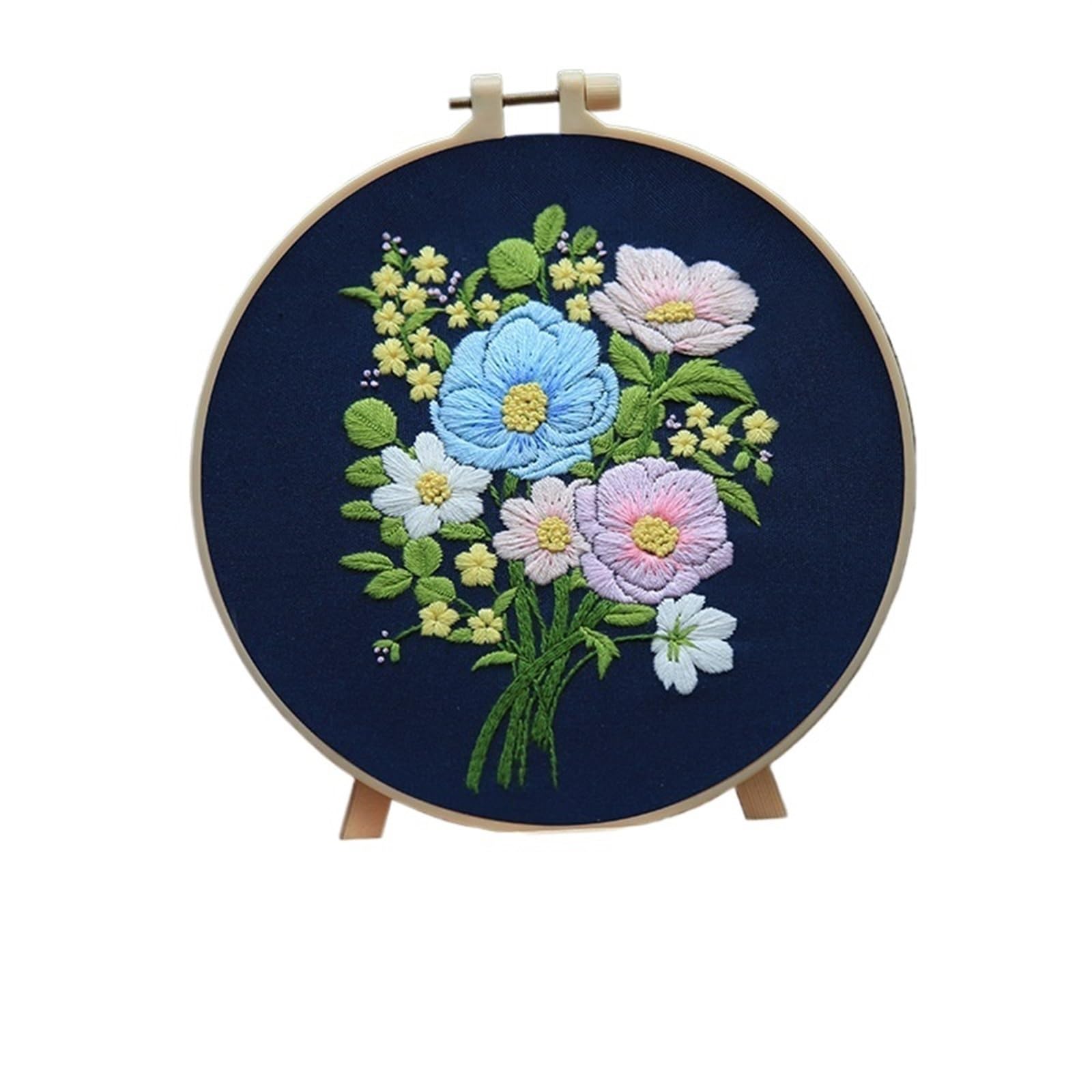 LKLNKVL embroidery, Embroidery Kit， Flower Stamped Kit(Color 01,Without hoop)