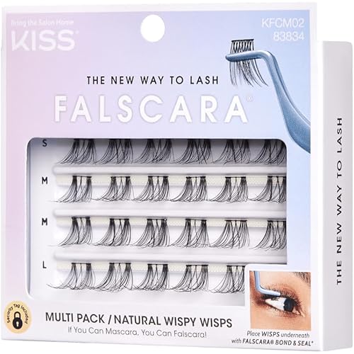 KISS Falscara DIY Eyelash Extension Wispy Wisps - Featherlight Synthetic Reusable Artificial Eyelashes Multipack of 24 Mini Lash Clusters for that Authentic Eyelash Extension Look