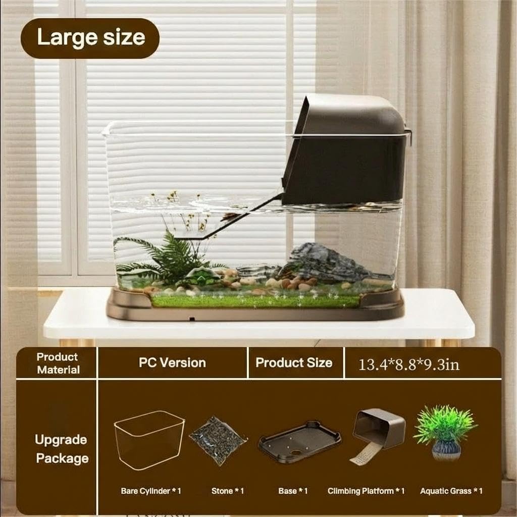 Small Turtle Tank Starter Kit, Acrylic Turtle Aquarium with Light, Filter, Basking Platform & Bottom Drain, Aquatic Tortoise Enclosure Habitat Area for Baby Tortoise, Small Reptiles