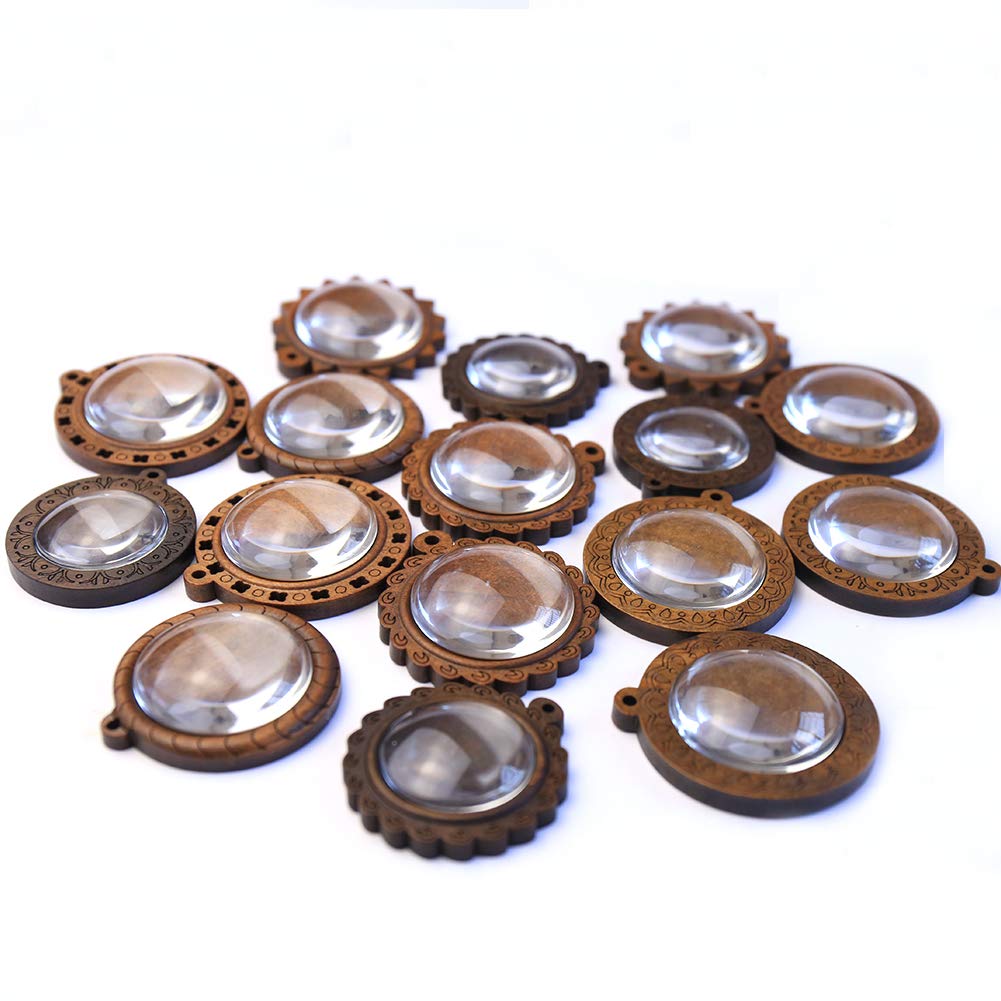 DAHI Bezel Pendant Trays Round Wooden and Glass Cabochon Round Clear Dome, Pendants with Glass Cabochons - Image 3