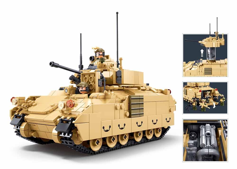Sluban M3A3S Bradley, Juego de Construcción Militar, 905 Piezas, Escala 1/35, 4 Figuras, para Niños de 6 a 12 Años