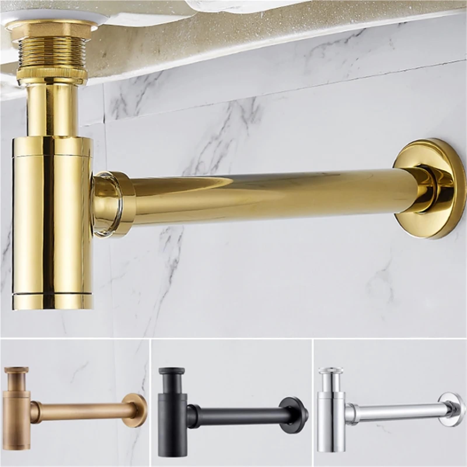 Sifone di scarico per lavabo in ottone anticato, attacco a parete, sifone a P, per bagno, lavandino, lavandino, ideale per rinnovamenti e aggiornamenti del bagno