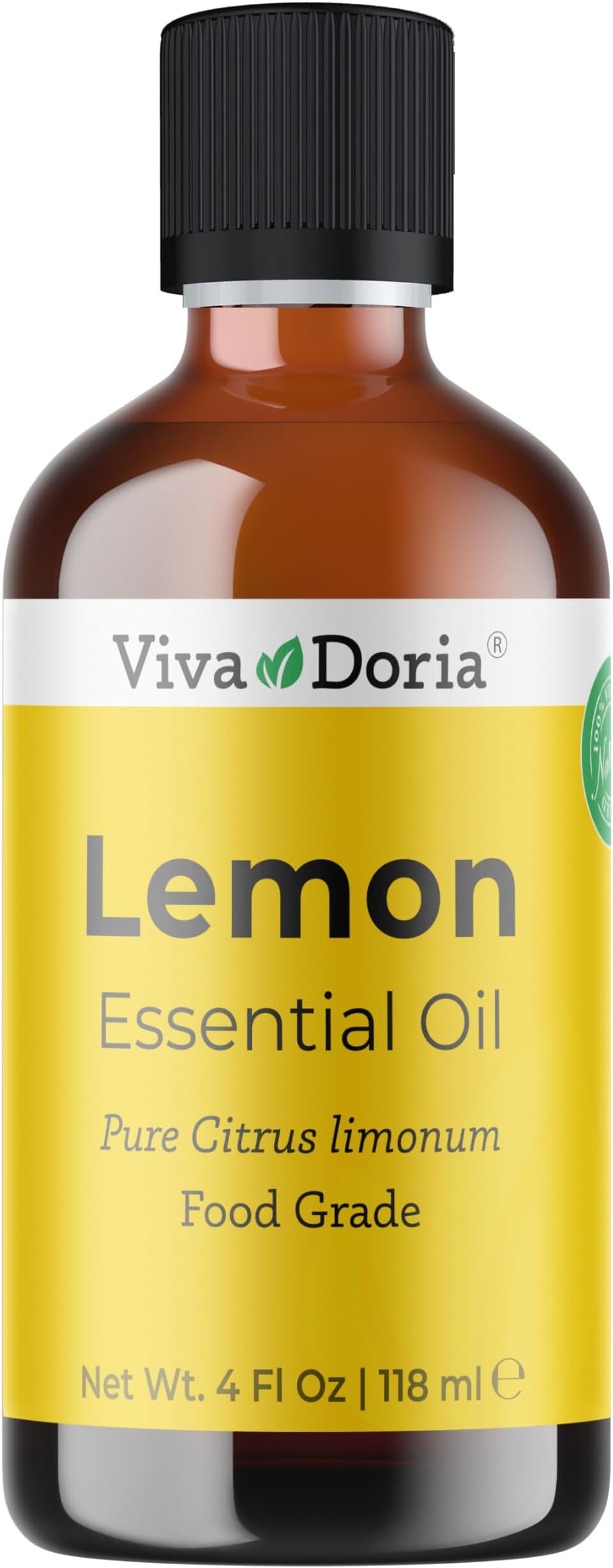 Viva Doria Lemon Essential Oil, 100% Pure, Natural Lemon Essential Oil, Undiluted, for Aromatherapy | Food Grade, 118 mL (4 Fluid Ounce)