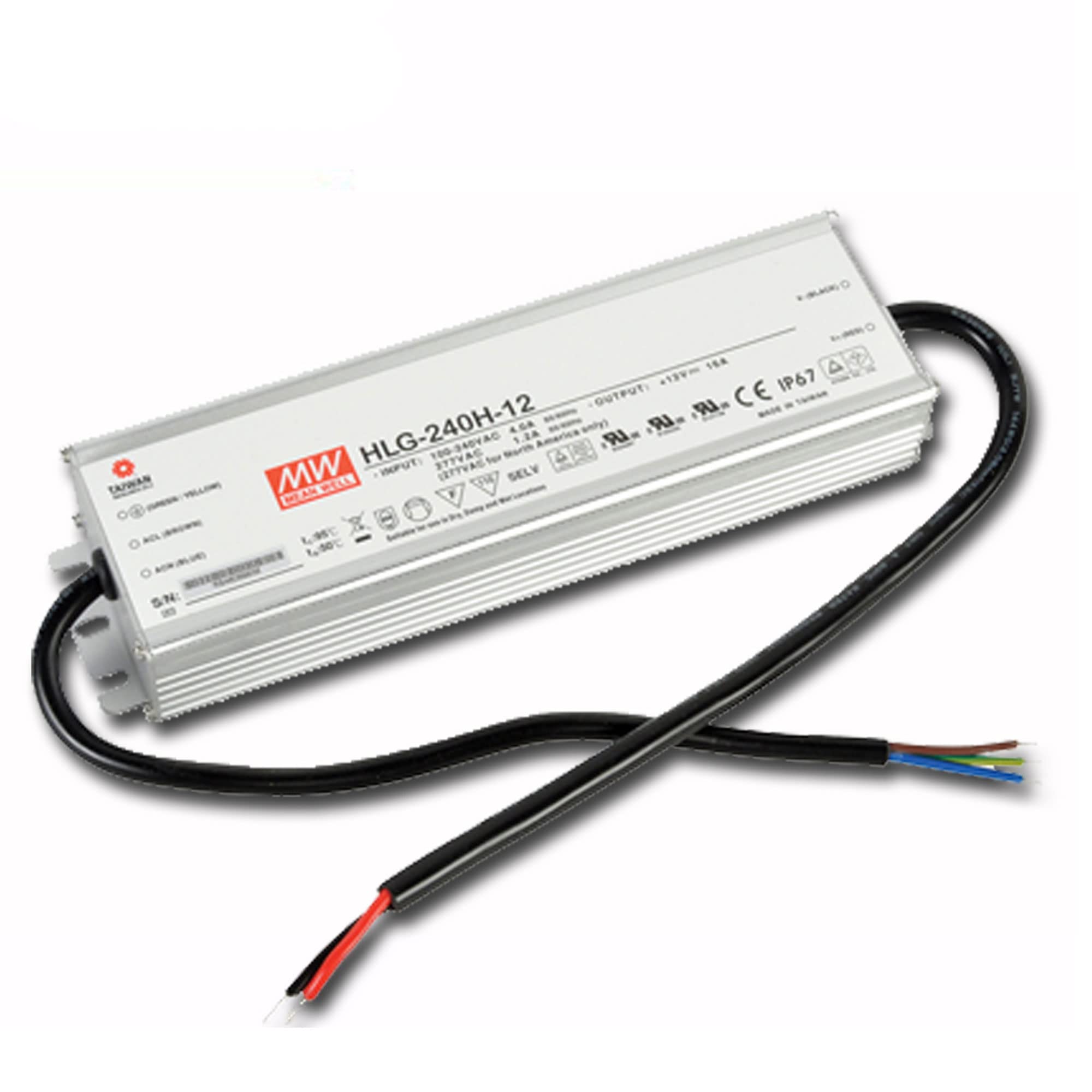Led-voeding 192 W, 12 V, 16 A; MeanWell HLG-240H-12B; dimfunctie