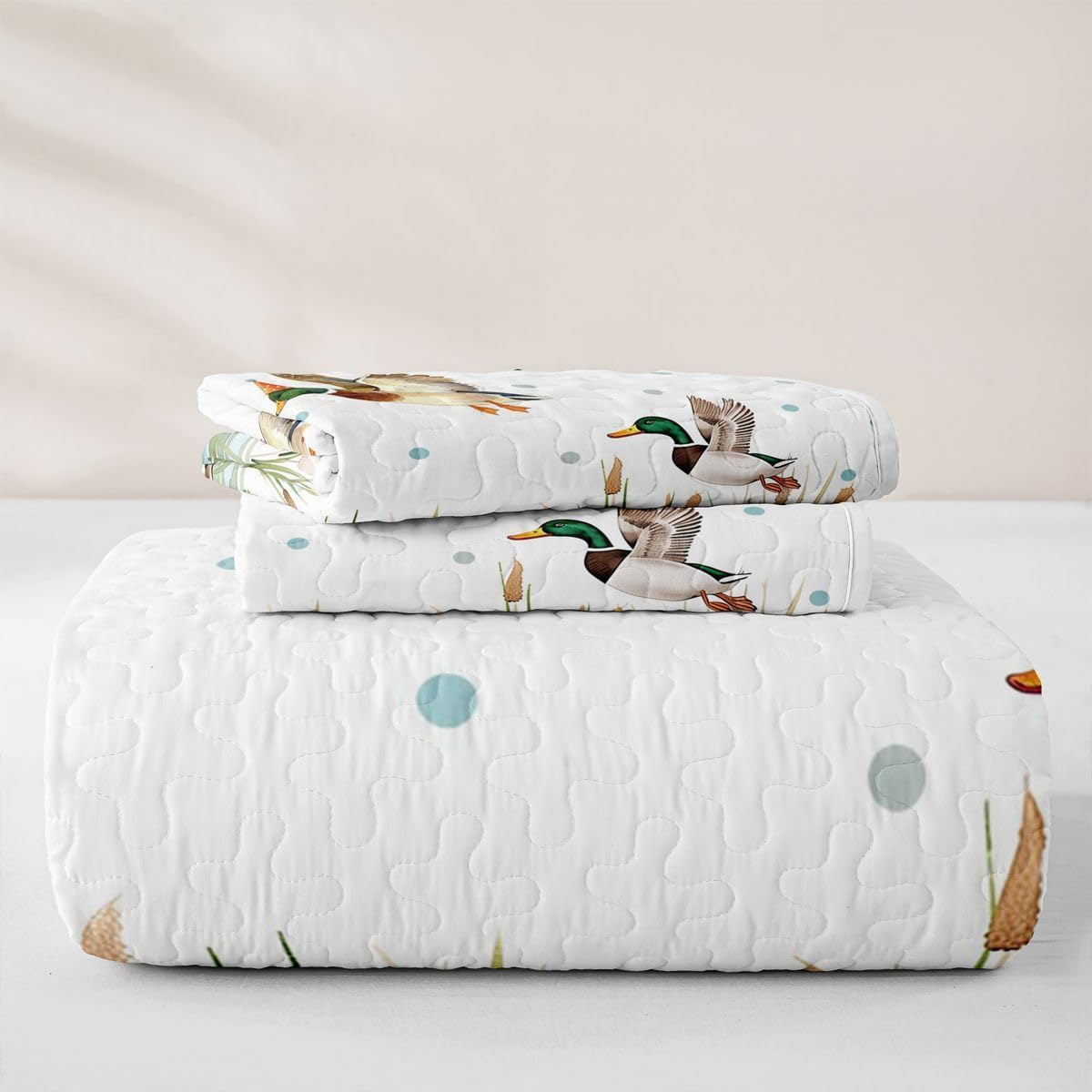 jejeloiu Cute Mallard Quilt Set Twin Size Kids Boys Girls Bedding