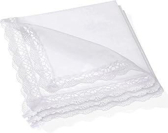 3 Pcs Lace Handkerchiefs for Women Soft Cotton Handkerchiefs 12.5 inch Square Ladies Hankies with Elegant Embroidery Lace for Wedding Bride Celebration Afternoon Tea Party Everyday Carry White
