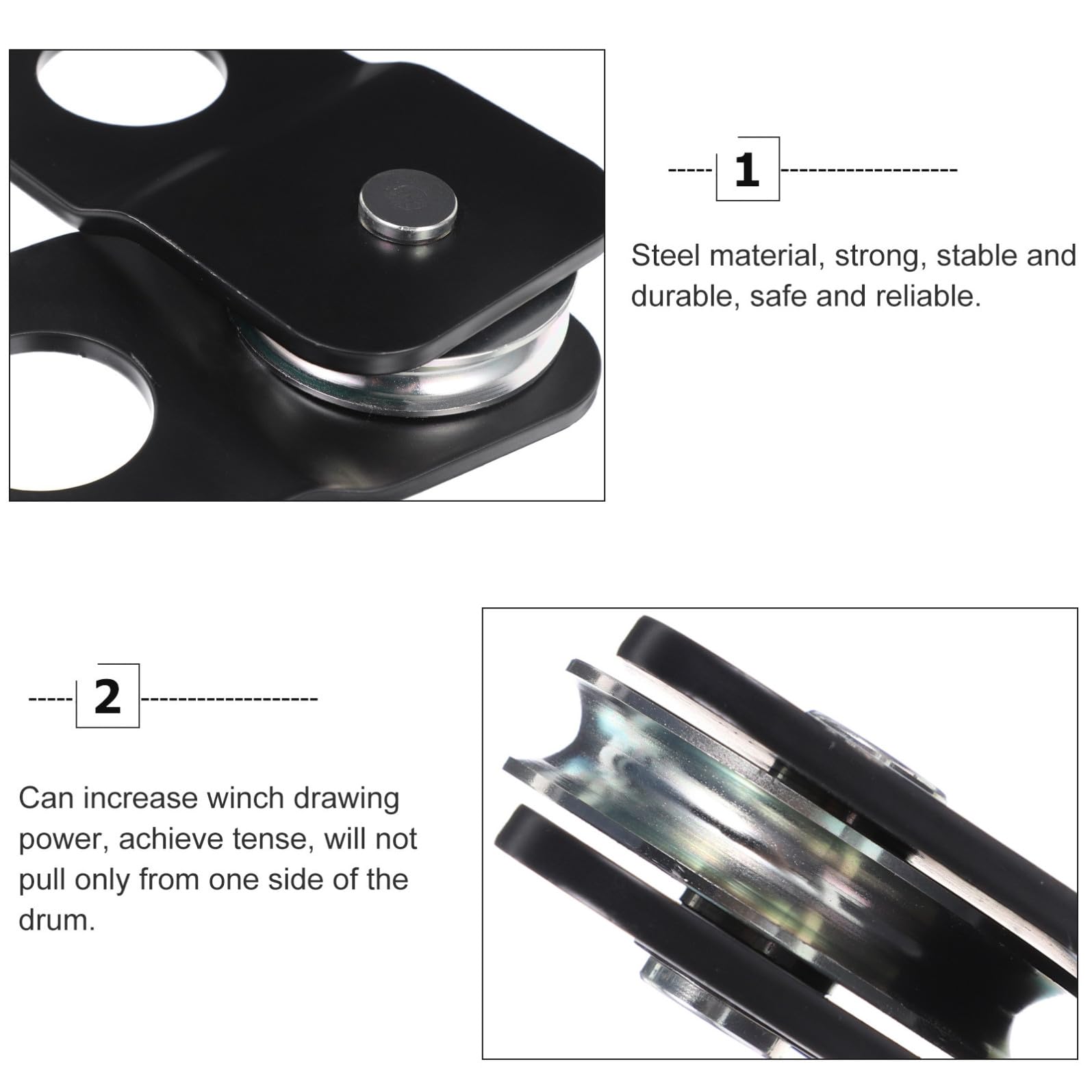 Puleggia Design Semplice di Traino Nero per Verricello Acciaio 4 Ton Aumenta la Potenza di Trazione per Atv Utv Camion e Trattore del Verricello per Recupero