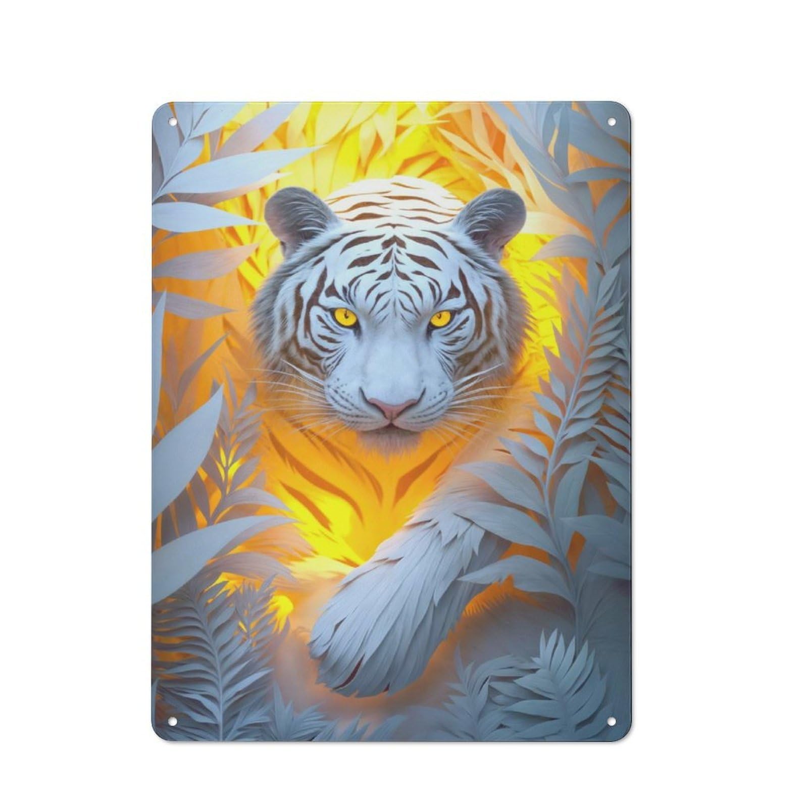 Junmoney Style-7 Metal Sign 40X30cm With White Tiger In Jungle For Pub Or Café, Vintage Decor, For Metal Sign Collectors, For Garage And Workshop Walls