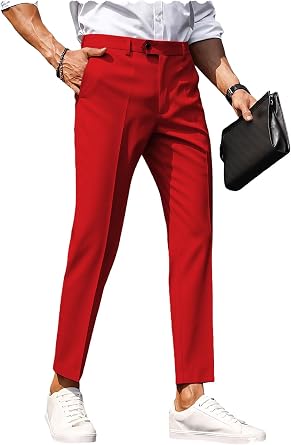 Mens Dress Pants Slim Fit Formal Pleated Trousers for Casual Business Wedding Daily Wear Slacks