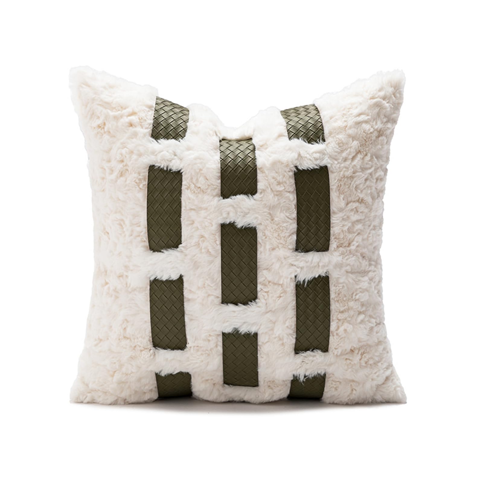 VanderHOME Rustic Green Decorative Cushion Cover 45 * 45CM, Soft Geometric Pattern Cushion Cover, Sofa Chair Bedroom Outdoor Patio Garden Cushion Cover Rabbit hair three bar-moss green