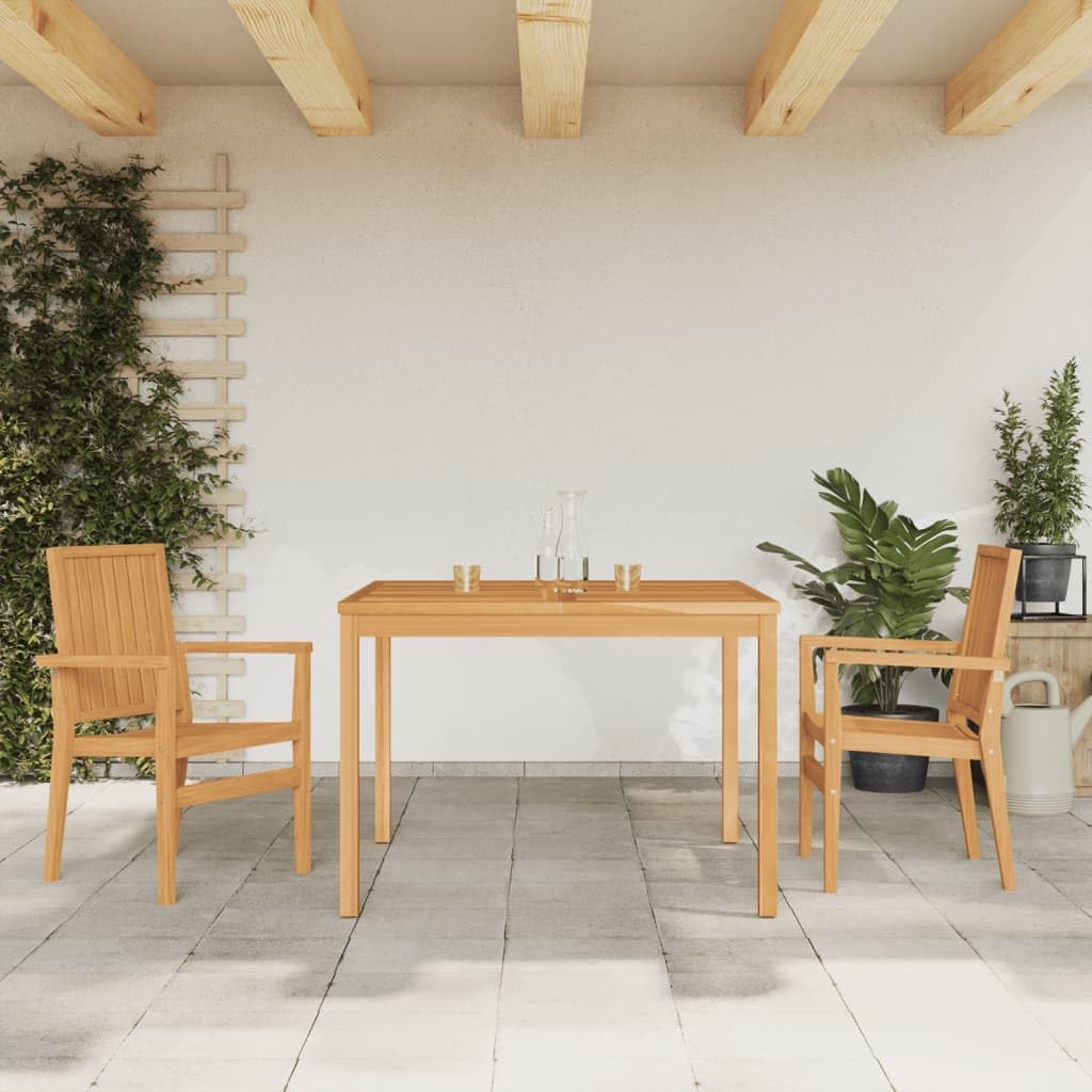 Set di mobili da giardino in teak, 110 x 110 cm, 2 sedie impilabili, salvaspazio, resistente alle intemperie