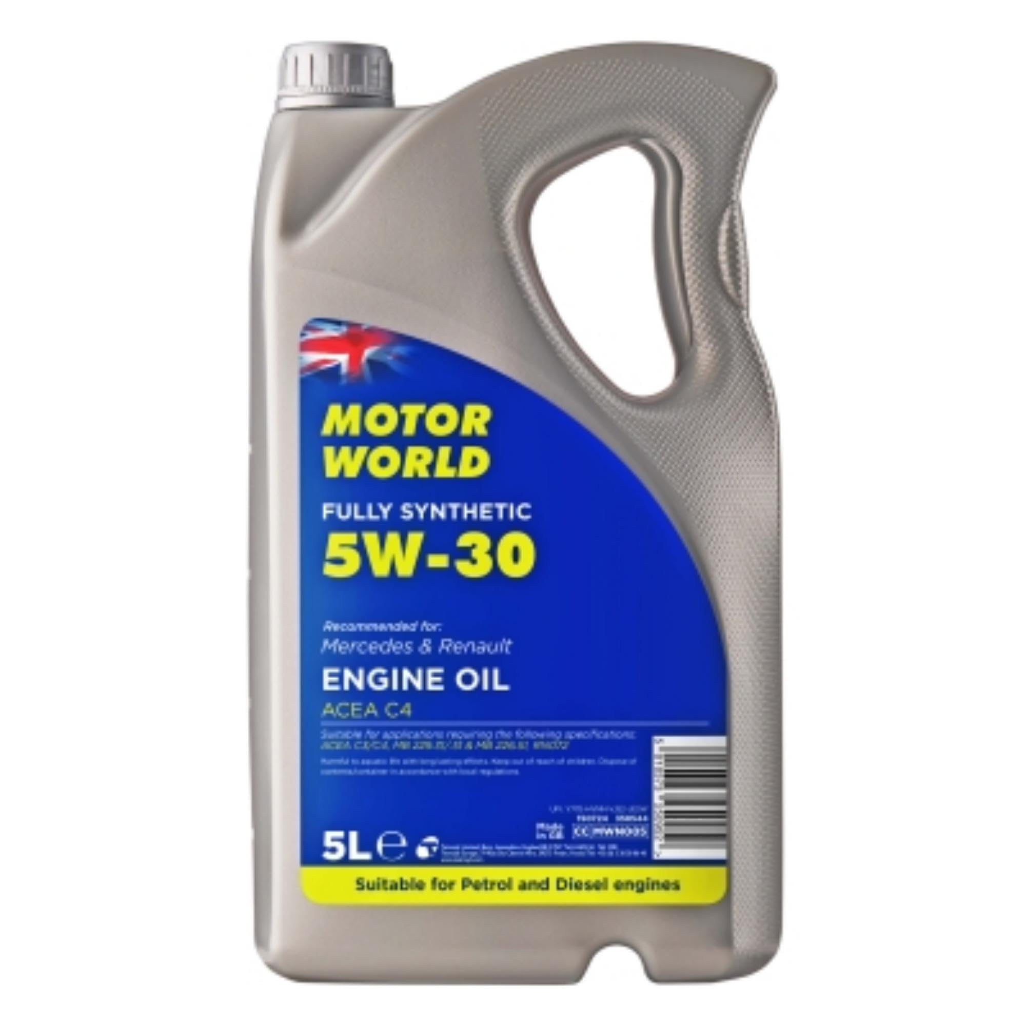 MOTORWORLD Fully Synthetic C4 Engine Oil 5W-30 – Advanced Full Synthetic Motor Oil for Petrol & Diesel Engines, Low SAPS, ACEA C4 Approved – 5L