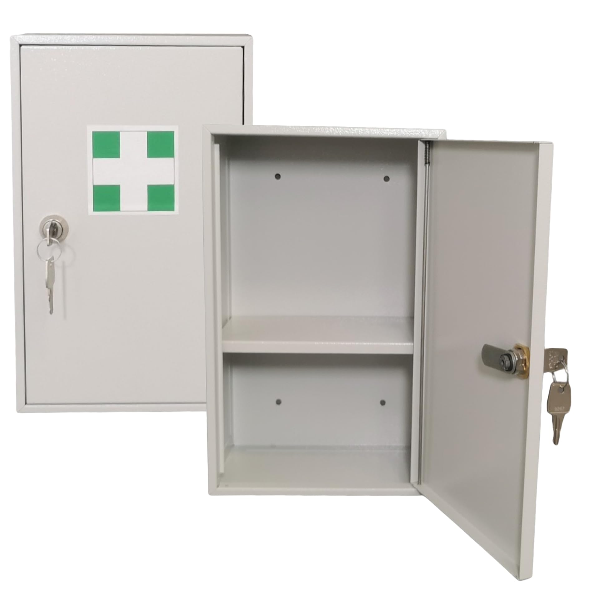 LEOMAR Medizinschrank, Apothekerschrank aus Stahlblech, mit 1 Ablage, Abschließbar, Hausapotheke inkl. 2 Schlüssel, Medikamentenschrank, Erste-Hilfe-Schrank mit Metalltüren, 12 x 20 x 32 cm
