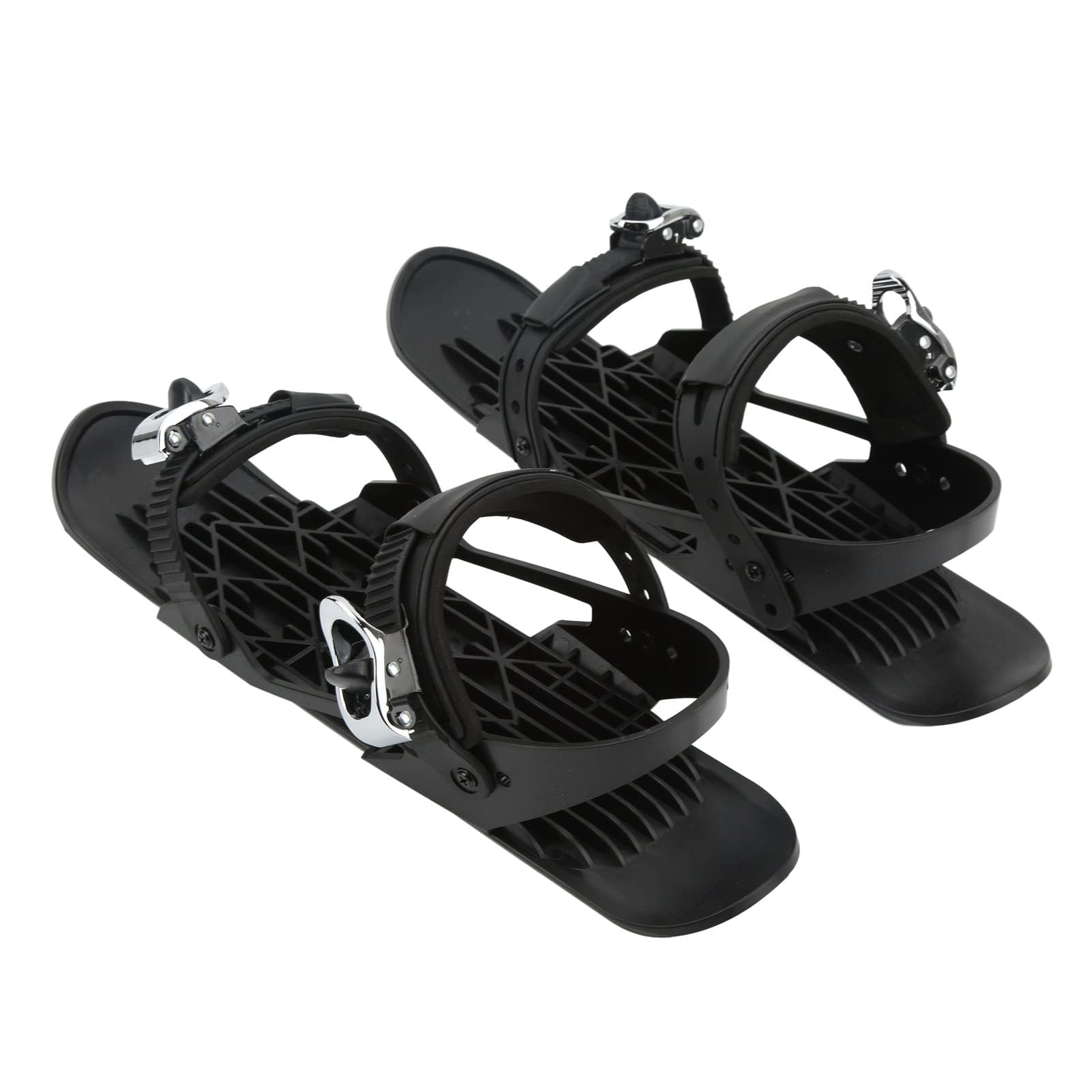 Ejoyous Mini buty narciarskie regulowane buty snowboardowe dla dorosłych przenośne czarne buty narciarskie z metalową klamrą trwały nylon na stoki leśne kolczyki