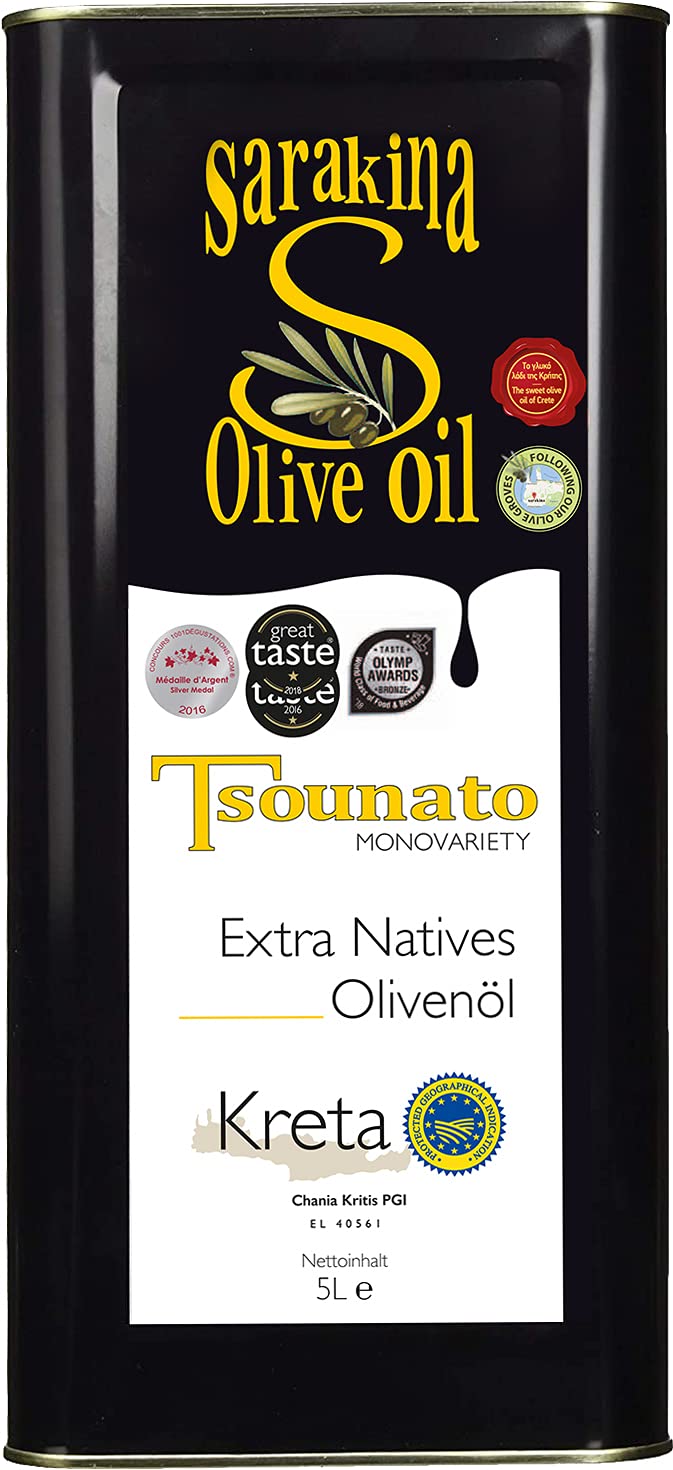 Sarakina Extra Natives Olivenöl (g.g.A), 5000 ml | Extra natives Olivenöl mit geschützter geografischer Angabe (g.g.A) aus Kreta - praktisches 5 Liter Großgebinde