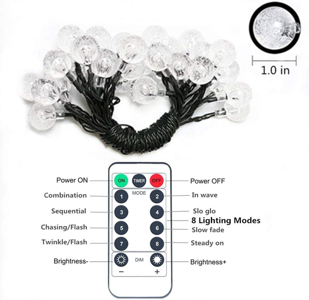 LiyuanQ LED Globe String Lights, 8 Modes 60 Crystal Balls Battery Operated String Lights with Remote Timer, 33 Feet Waterproof Indoor String Lights Home Wedding Birthday Party Decor (Warm White)