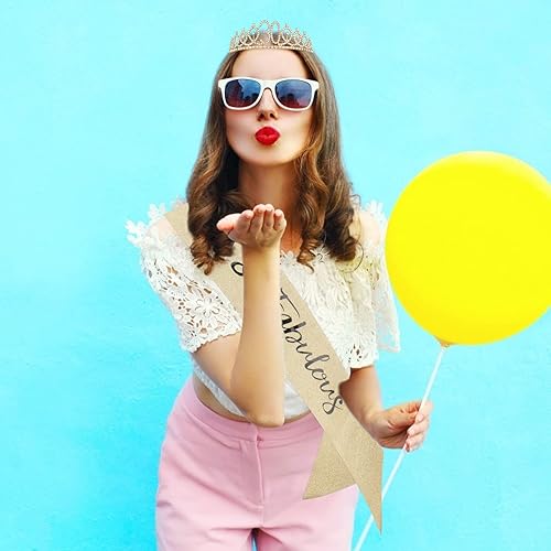 Miniatura 6 de CAVETEE Juego de tiaras y bandas doradas de cumpleaños de 30 años y fabuloso para mujer, decoraciones de cumpleaños, coronas de reina de cumpleaños,