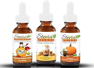 Stevia Drops Butterscotch, Pumpkin Spice, & Maple Stevia Select Keto Coffee Sugar-Free Stevia Flavors Bundle (3) Pack