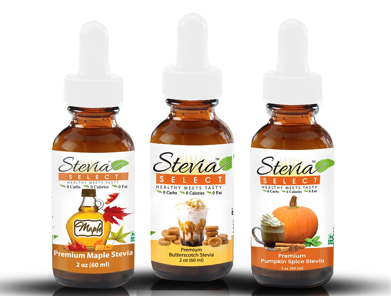Stevia Drops Butterscotch, Pumpkin Spice, & Maple Stevia Select Keto Coffee Sugar-Free Stevia Flavors Bundle (3) Pack