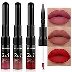evpct 3Pcs Mauve Neutral Light Rosey Nude Blue Red Matte Liquid Lipstick and Lip Liner Stain Sets for Women, Long Lasting 24 Hours Matte Lipstick labiales matte larga duracion 24 mate originales