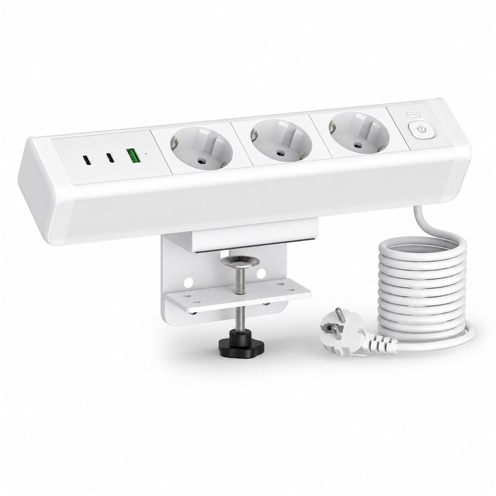 Enchufe de mesa con USB C 65 W, regleta Haiaoyyds con 3 enchufes, 2 USB C y 1 USB A, protección de sobrecarga de 10 A, cable de 1,8 m, enchufe múltiple de aluminio para oficina en casa