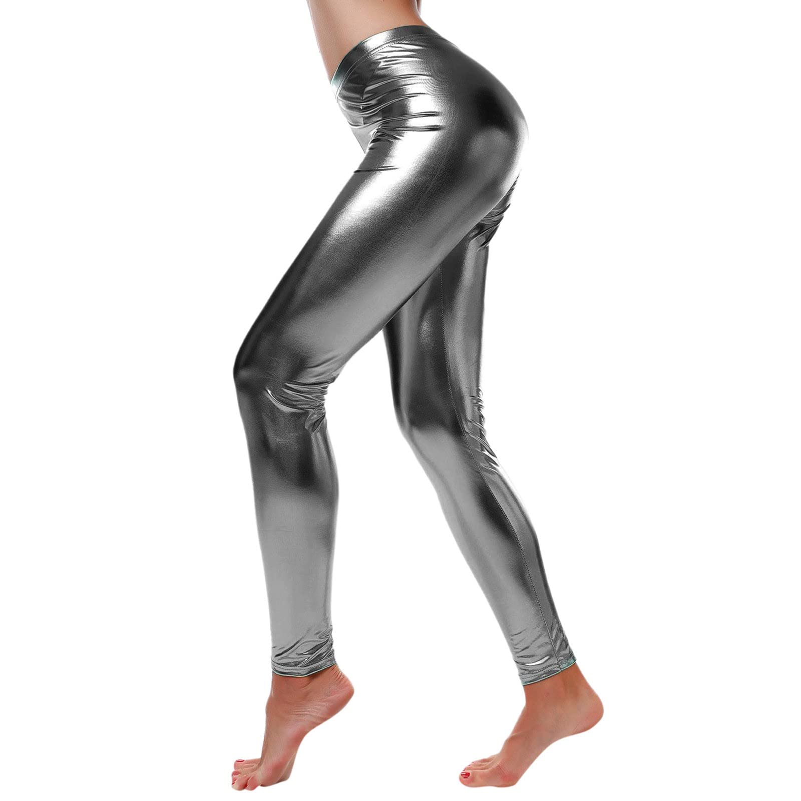 Womens Faux Leather Leggings Shiny Wet Look Metallic Stretch