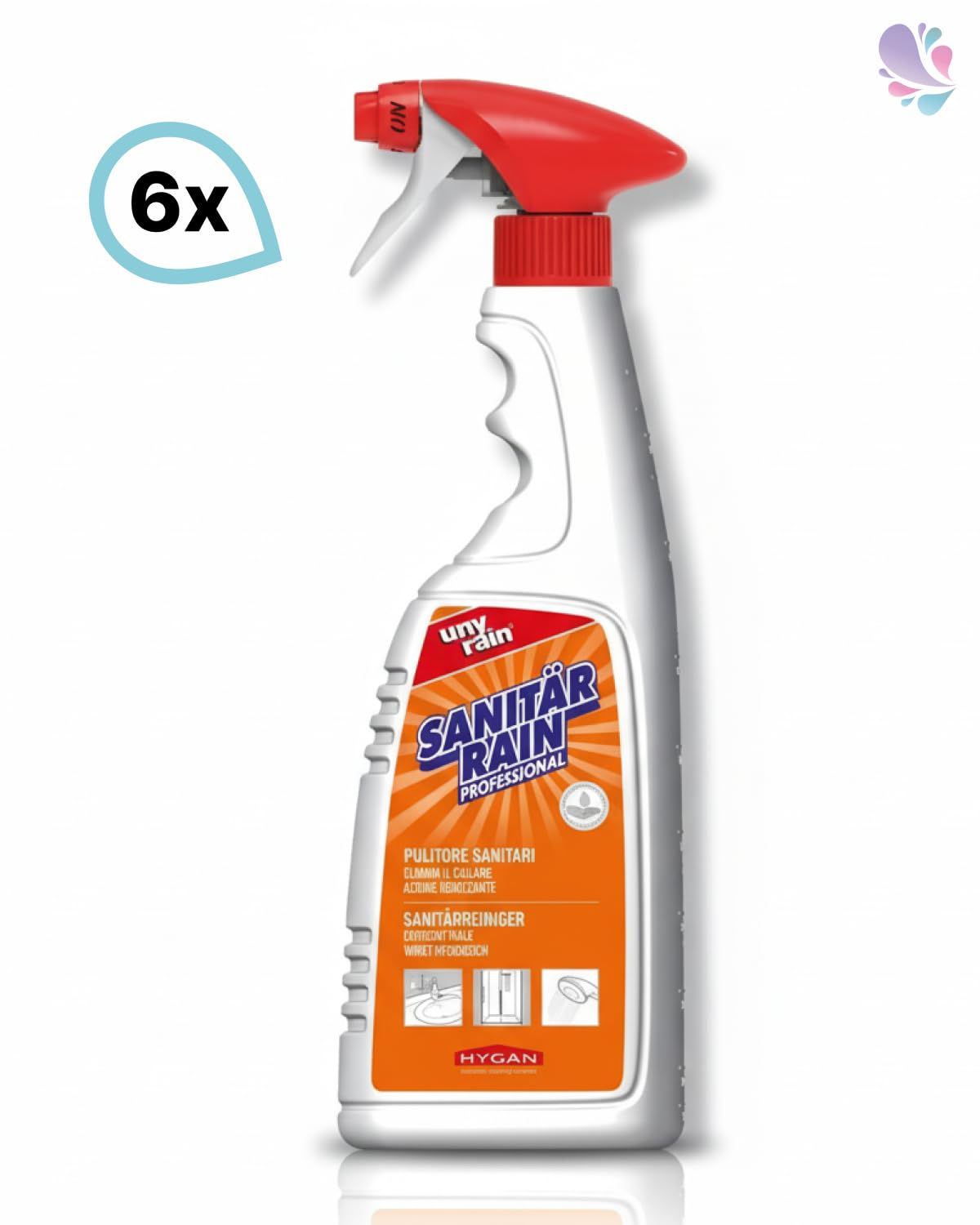 Sanitärreiniger & Entkalker Spray 6x750 ml | Mit Abperleffekt, gegen Kalk, Kalkseife, Sanitärkeramik, Fliesen & Armaturen