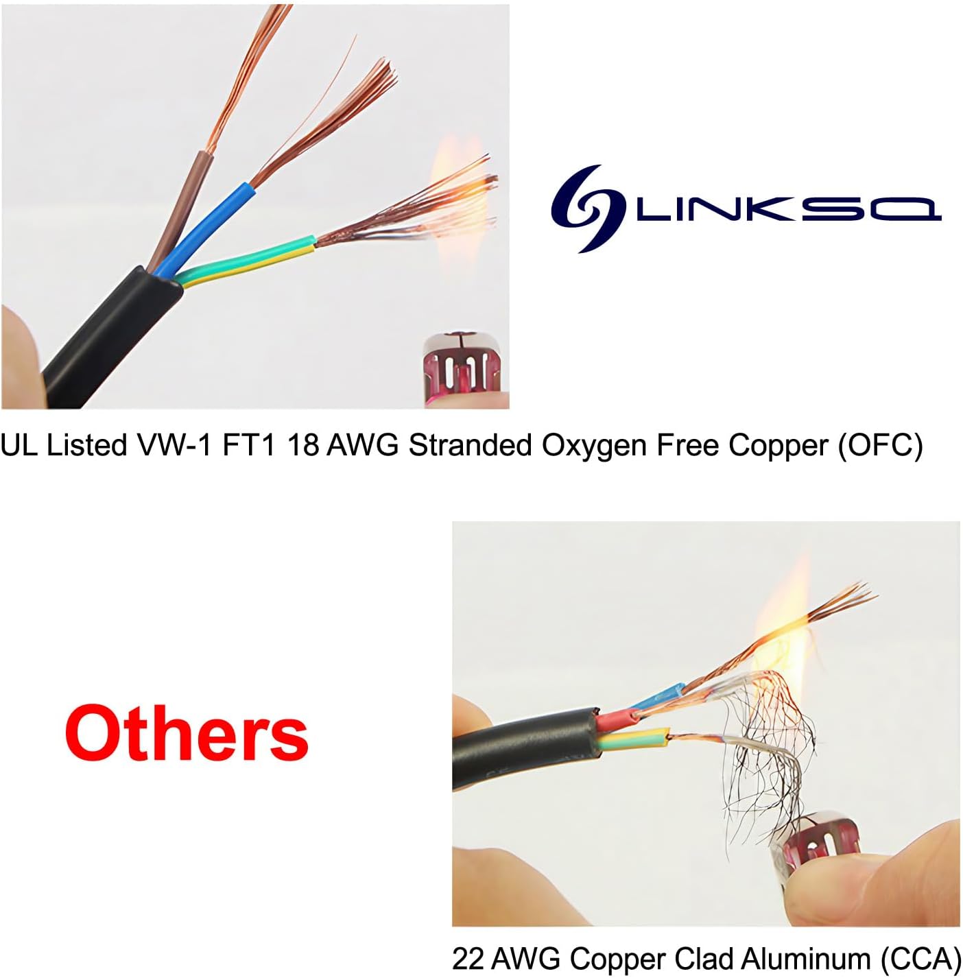 UL Listed 5FT (1.5m) 18 Gauge AWG 41 Strands Oxygen Free Copper 3 Prong (NEMA 5-15P to IEC320 C13) 10A 125V AC Power Cord Universal Socket Plug Jack Extension Wall Cable (5FT/1.5M)