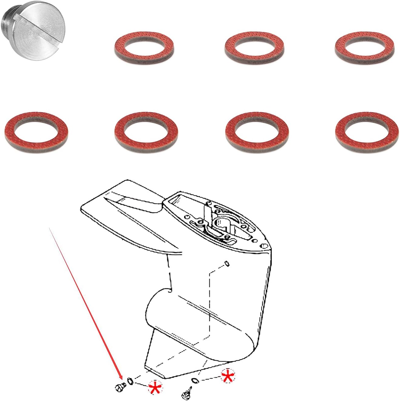 18-2244 Marine Drain Plug gasket washer Replacement Parts Fit For Sierra Mercury Mercruiser 1, MR, R, Alpha, Alpha 1 Gen 2 Upper & Lower Units, Replace 10-79953A2 10-79953Q2 Drain Screw Drain Screw