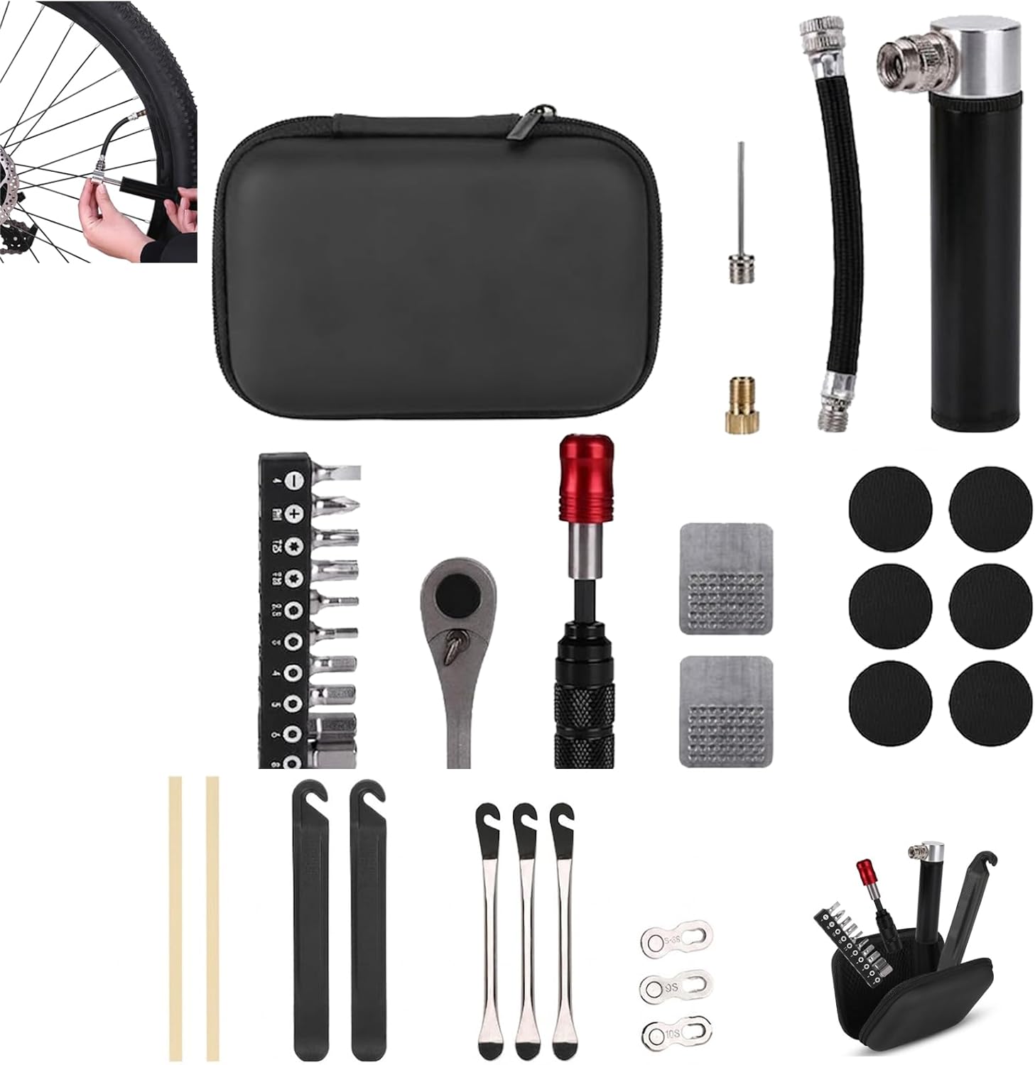 Bike Repair Tool Kit with Storage Case,Portable Bicycle Tools Kit with Mini Pump for Home Repairs, Ratchet Wrench and 10 Tools Bits,for Bicycle, MTB, Road Cycling Multifunction Tool Set (styl B)