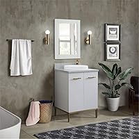 Vista 2 de Tivoli - Lavabo redondo individual de madera maciza de 25 pulgadas en piedra de granito blancogris