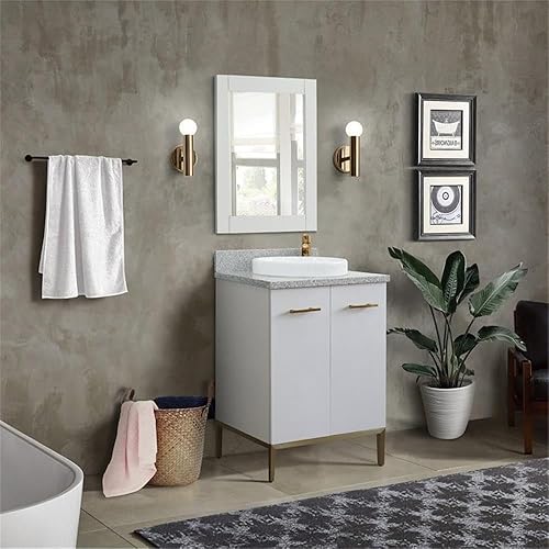 Miniatura 2 de Tivoli - Lavabo redondo individual de madera maciza de 25 pulgadas en piedra de granito blancogris