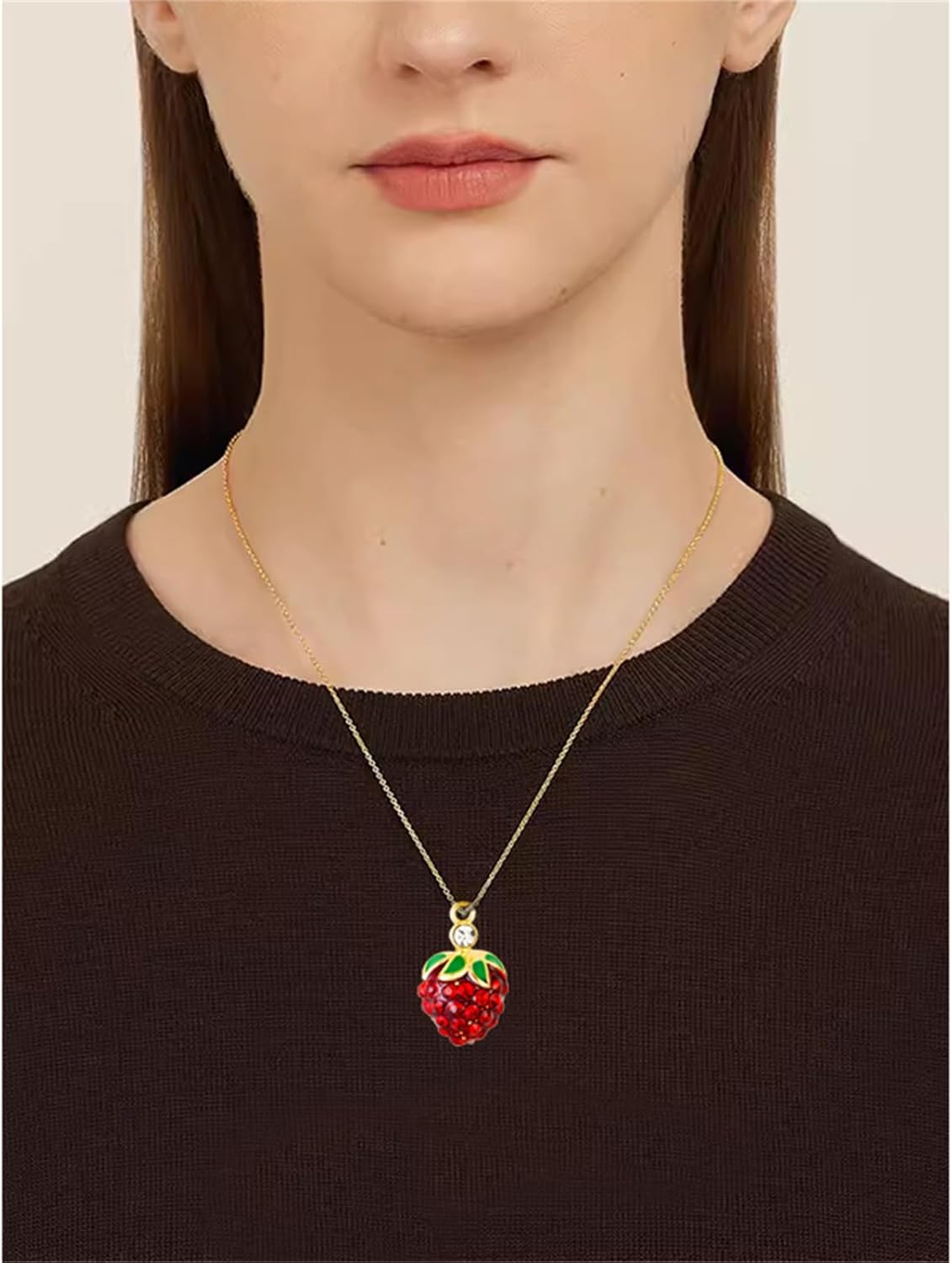 Red Strawberry Necklaces for Women Dainty Sweet 3D Strawberry Pendant Necklace Charming Cute Fruit Necklace Summer Vacation Birthday Jewelry Gifts - Image 3