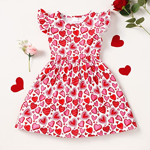 Baby Girls Dress Red Birthday Ruffled Cap Sleeve Heart Print Dresses Toddler Sundress Summer Valentine's Day Outfit 4-5 Years #TOP1