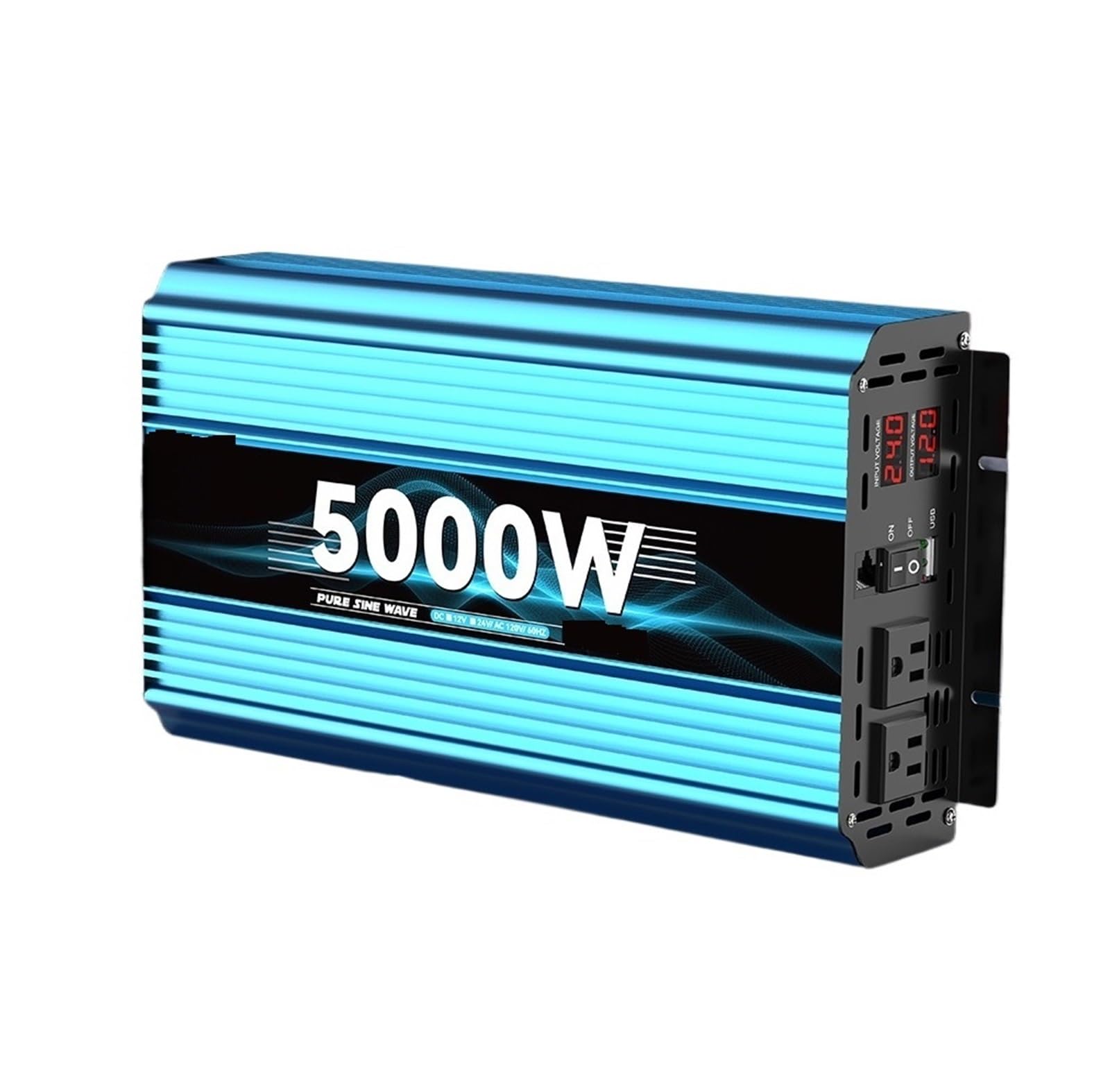 Inversor de Corriente 12 V, 24 a 120 W Onda sinusoidal Pura, 5000 CC a CA for Panel Solar, Camping y Exteriores Protección y Seguridad