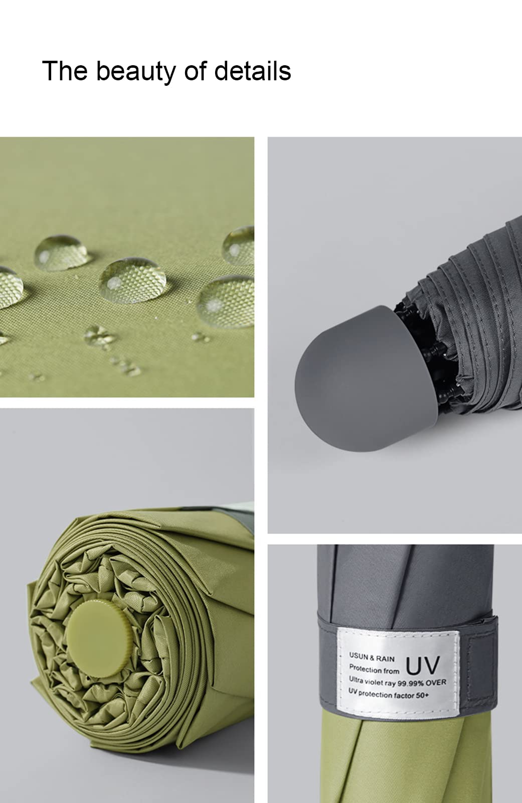 Paraguas de Viaje para Sol y Lluvia, 99% de protección UV, Paraguas de Viaje Compacto Reforzado con 8 Varillas de Fibra de Vidrio para Bolso, Mochila, Paraguas para Mujeres y Hombres