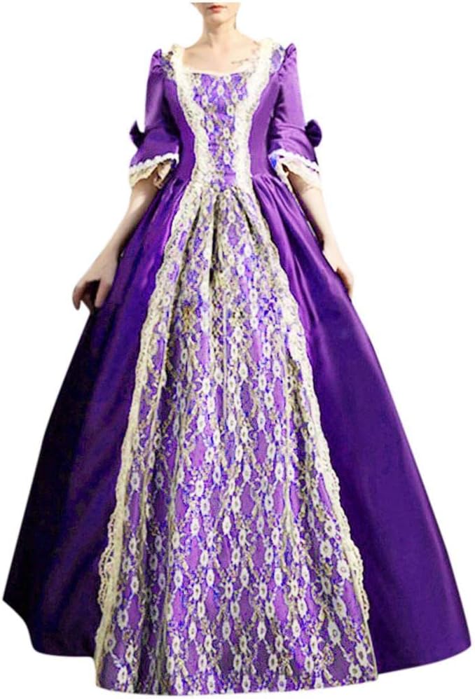 Womens Square Neck Lolita Dress Sweet Swing Princess Costume Lace Ruffle Court Cosplay Costumes Victorian Ball Gown