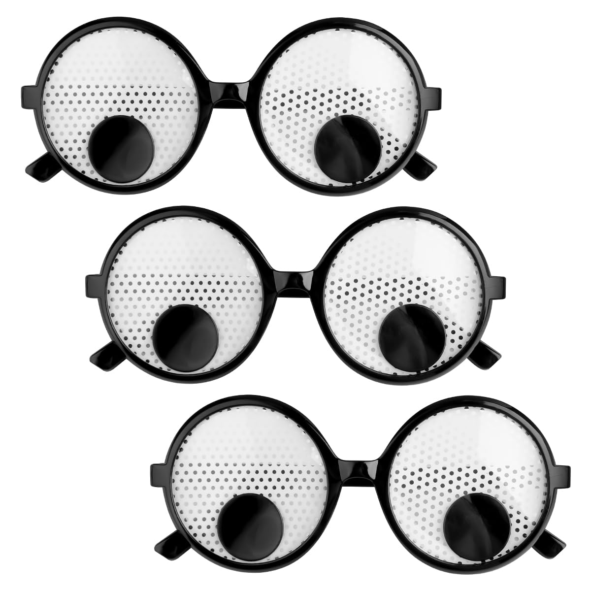 Lotsdonxia 3PCS Quirky Swivelling Eyeball Glasses Creative Selfie Round Frame Glasses Suitable for Personalised Prom Party Photo Props