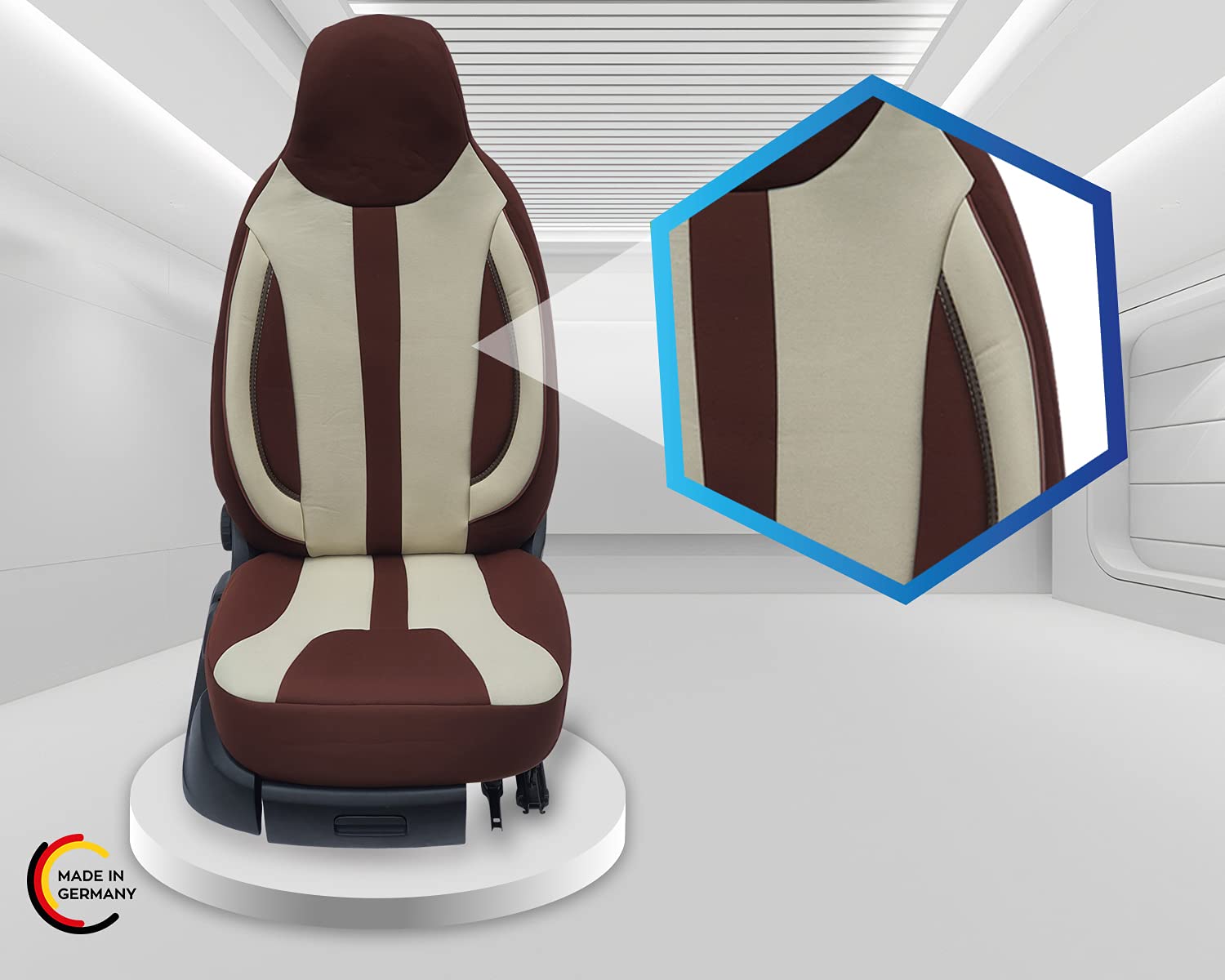 Set di coprisedili per sedile pilota e passeggero compatibili con camper FIAT Ducato, Pössl, Knaus, Adria, Carthago, Pilote Laika WPL412 beige/marrone