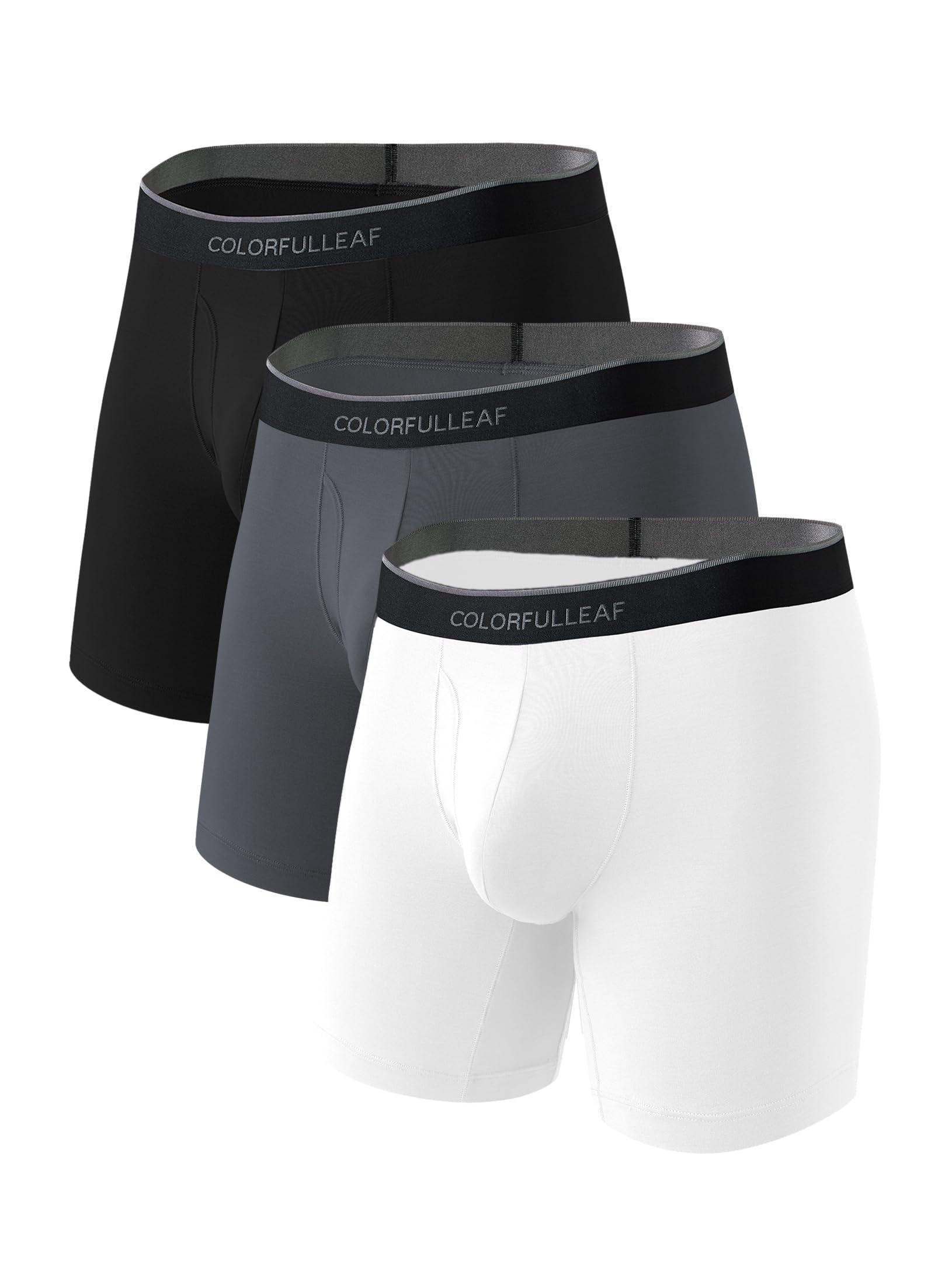 COLORFULLEAF Mens Underwear Soft Bamboo Rayon Boxer Briefs Breathable Open Fly Underwear Multipack