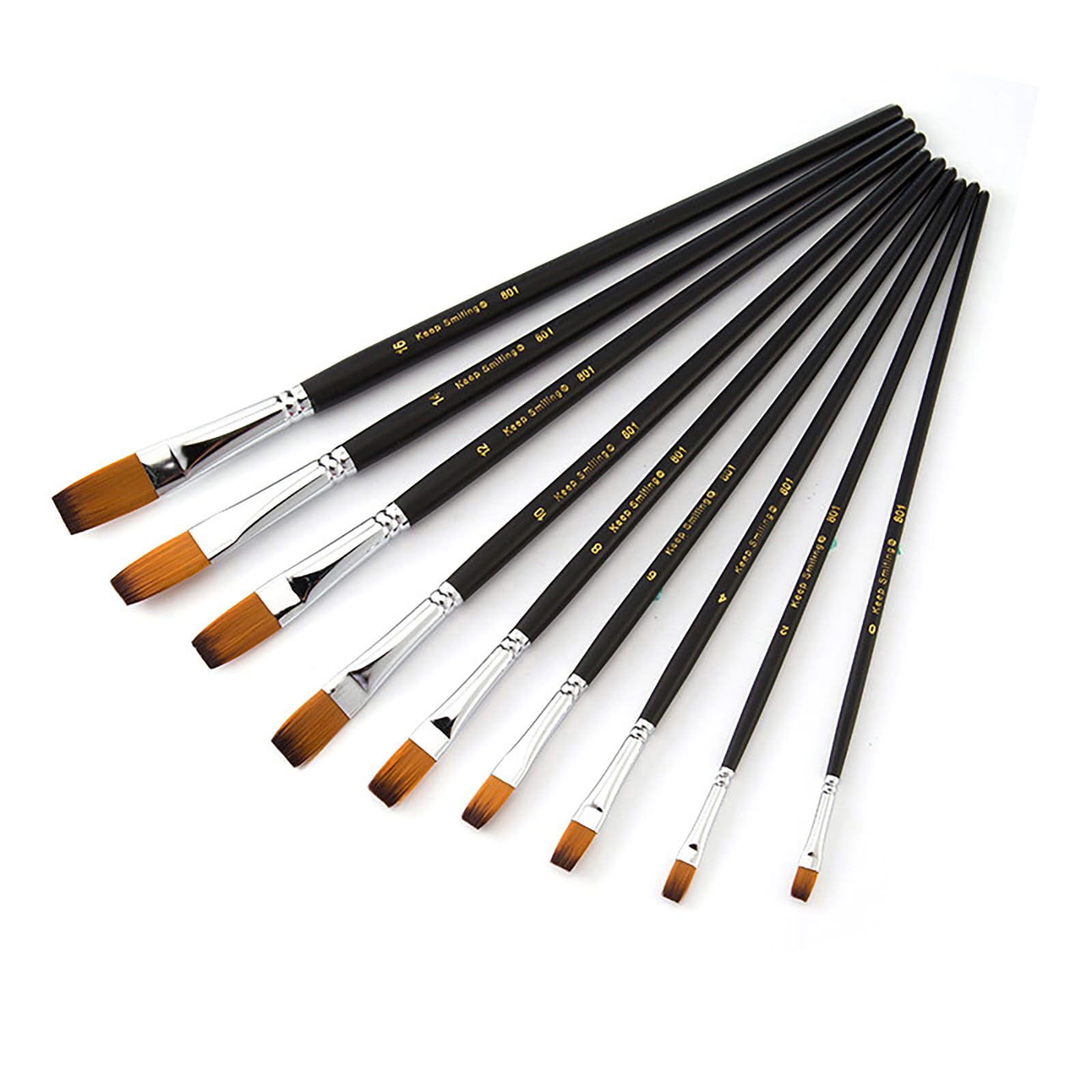Set di 9 pennelli per Pittura con Manico Lungo e Piatto, in setole Sintetiche di qualità, con Manico in Legno, Ideali per Principianti, Professionisti, per Pittura acrilica, Acquerello e Olio.
