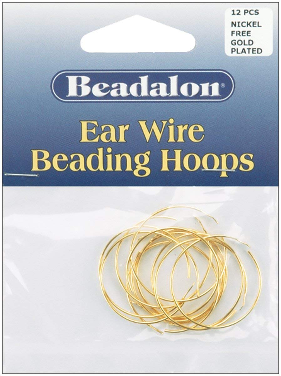 Beadalon 25mm Medium Ear Wire Beading Hoops - 12PK/Gold Plated