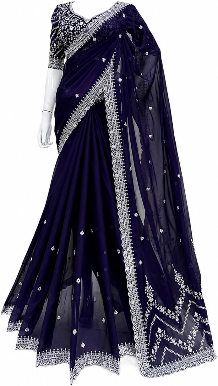 Women’s Designer Rangoli Silk Saree with Thread & Sequence Work | Elegant Party Wear Saree with Unstitched Blouse