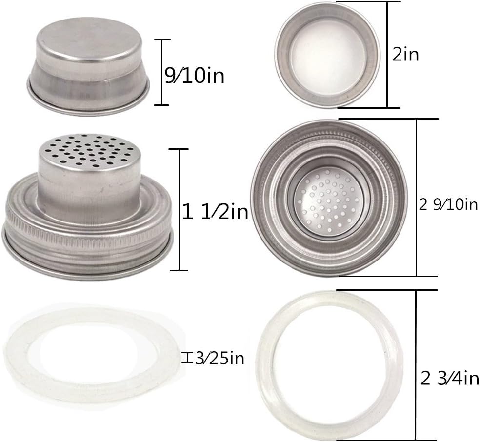 4 Pieces Mason Jar Shaker Lid with Silicone Seals for Regular Mouth Mason, Canning Jars, Durable, Rust Proof Stainless Steel, Shake Dry Rub - Cocktail, Mix Spices, Dredge Flour, Sugar