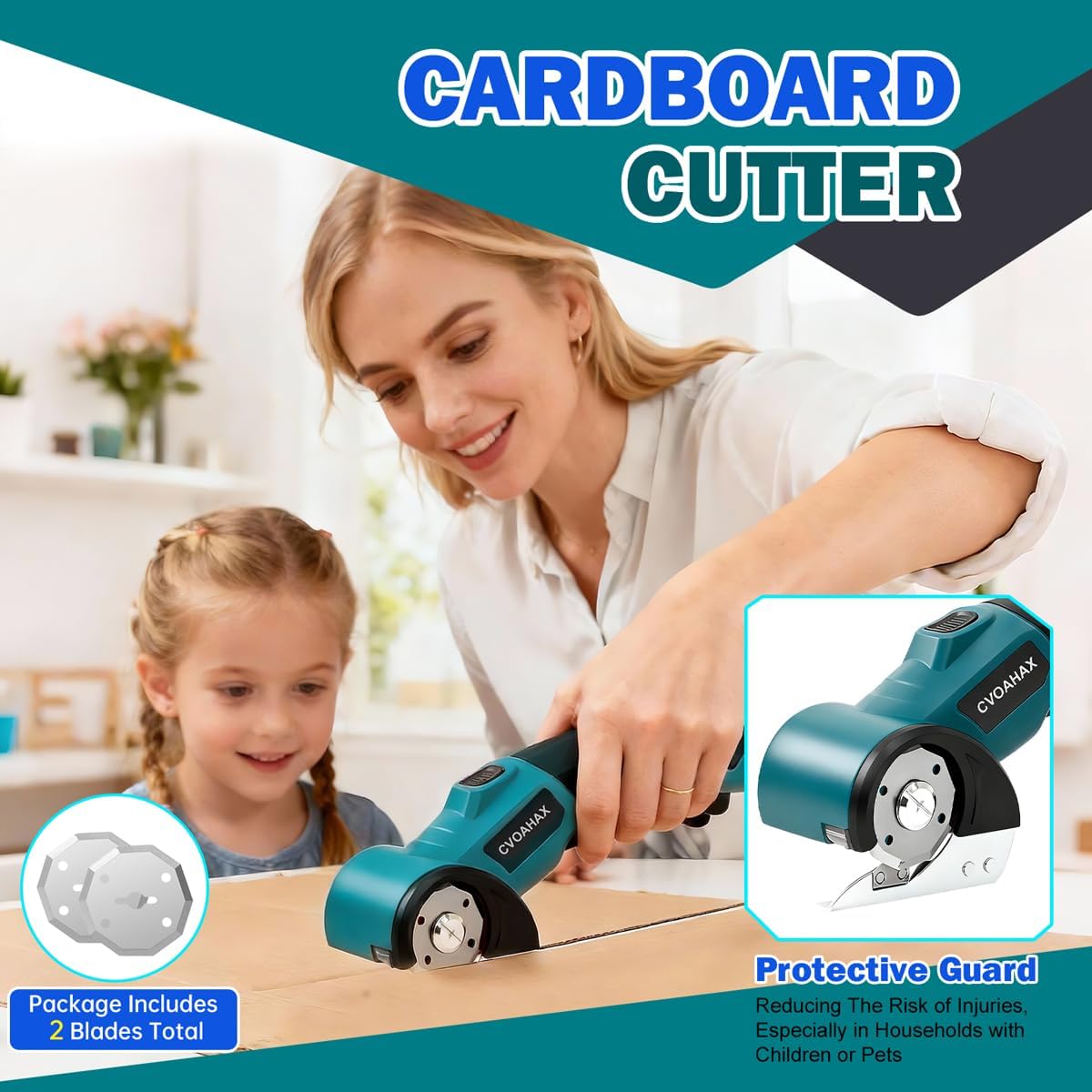 Cardboard Cutter, Electric Scissors With LED Light, 4.2V Rechargeable Electric Box Cutter for Cardboard, 3000mAh Battery Box Cutters for Carton Carpet Plastic Fabric Leather