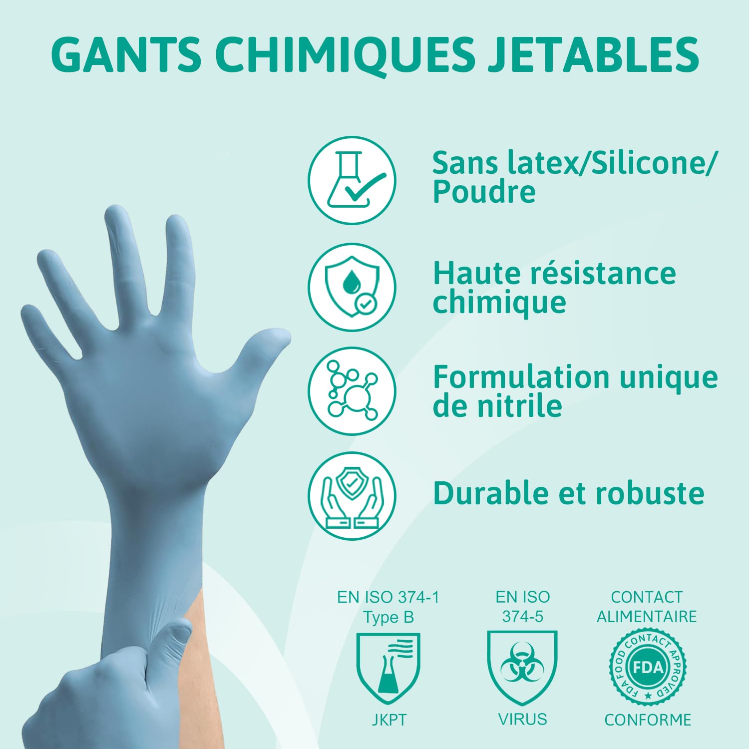 Ansell TouchNTuff 92-665 Gants Jetables en Nitrile, Non Poudrés, Haute Protection Chimique et Mécanique, Contact Alimentaire, Sécurité Industrielle, Sans Latex, Bleu, Taille M (100 Gants)