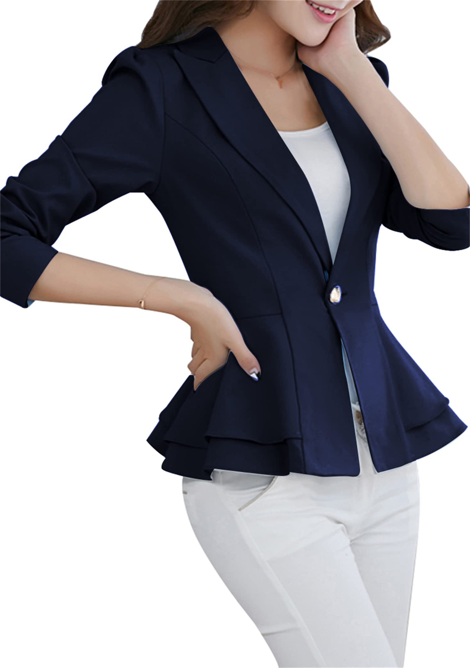 Donne Elegante Lavoro Blazer Slim Fit Solid Lantern Sleeve Blazer Suit A Strati Gonna Frill Vita Blazer Coat