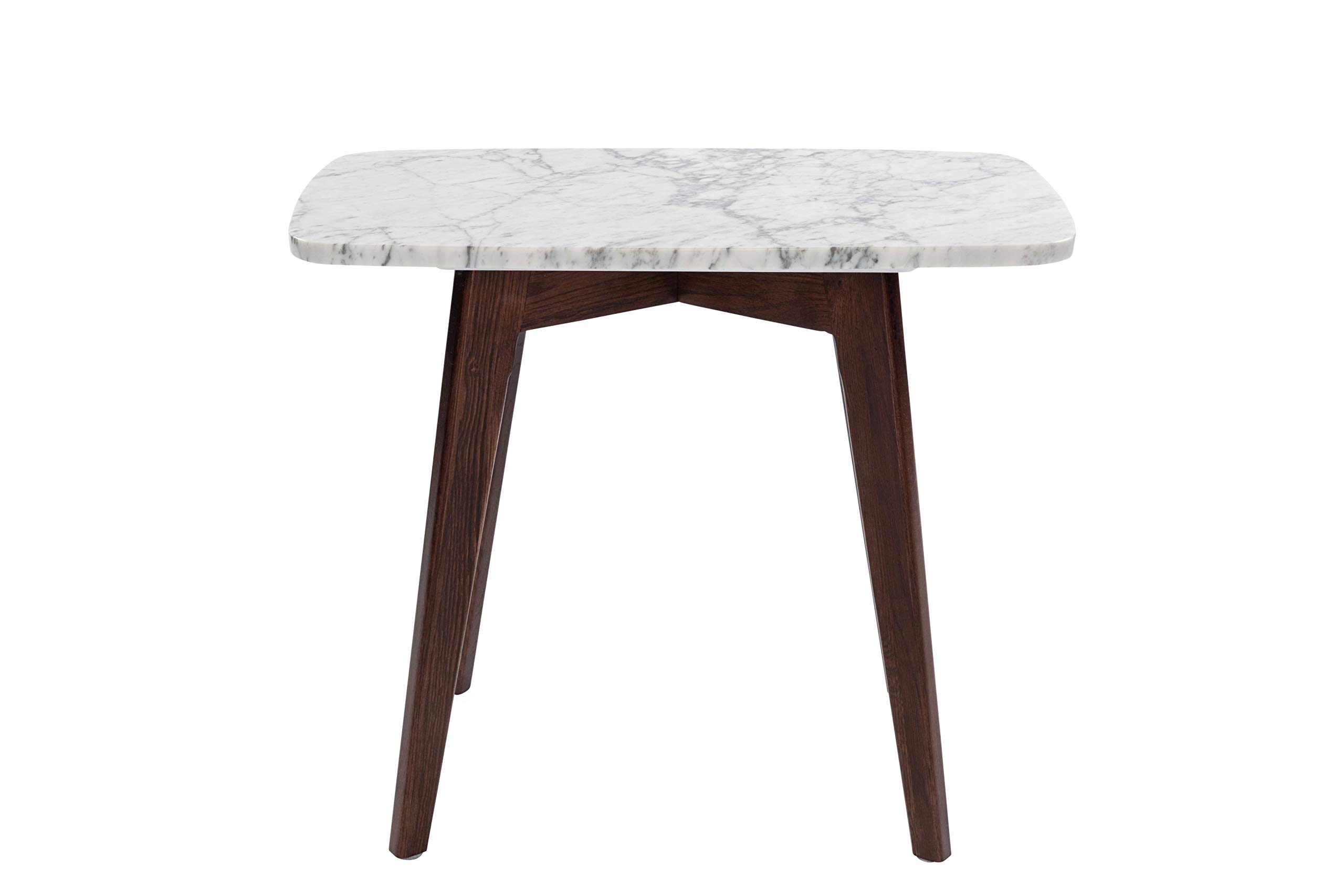 CIMA 12" x 21" Rectangular Modern Italian Carrara White Marble End Table with Walnut Legs
